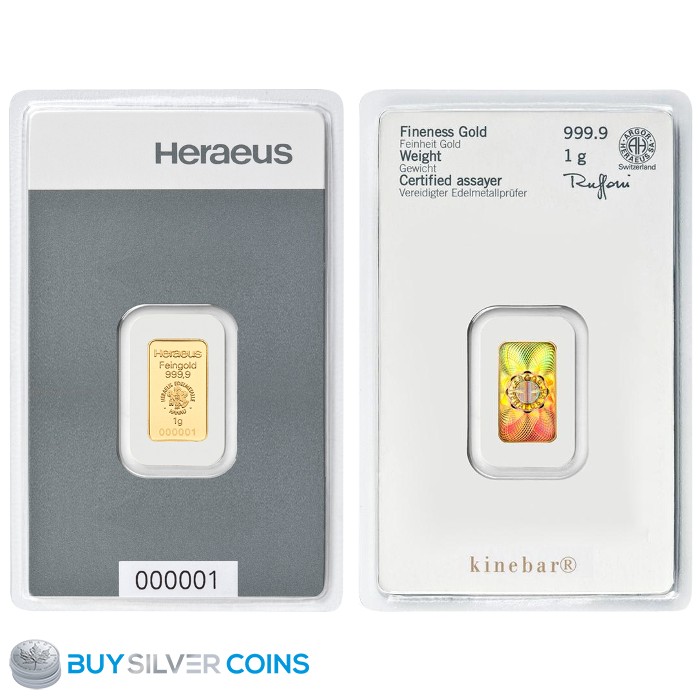 1 Gram Heraeus Gold Kinebar 